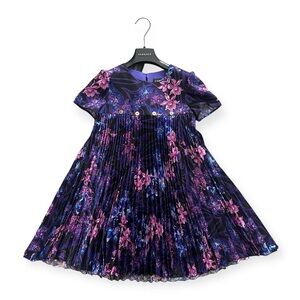 Versace Orchid Barocco Kids Pleated Dress, NWT, Girls Size 12 Retail $795